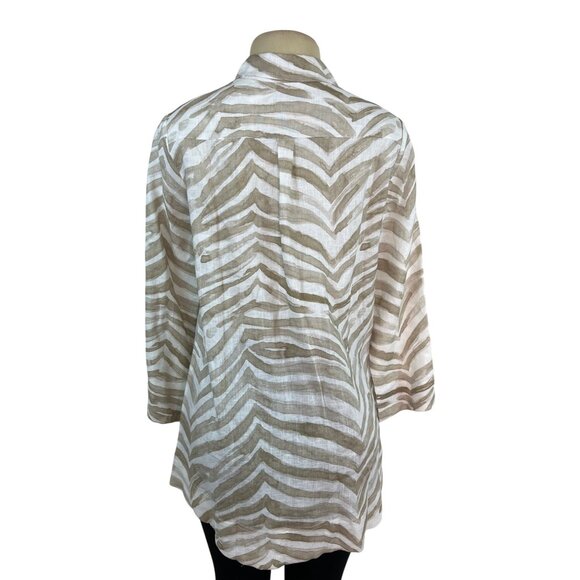 iLinen  Zebra Print Button-Up Shirt Natural Ivory Linen Womens Sz M - New - Picture 3 of 7